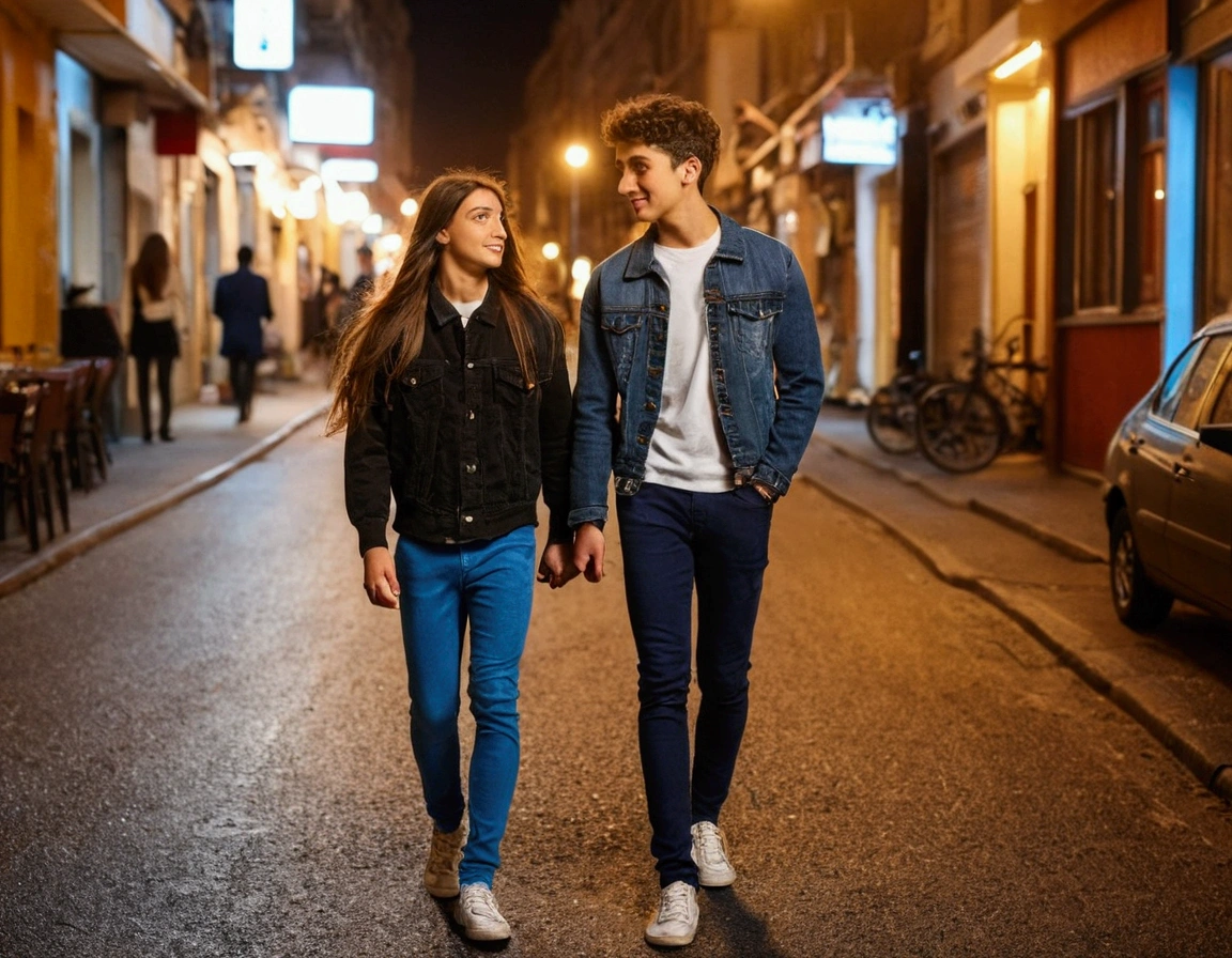 Young friends walking on the street