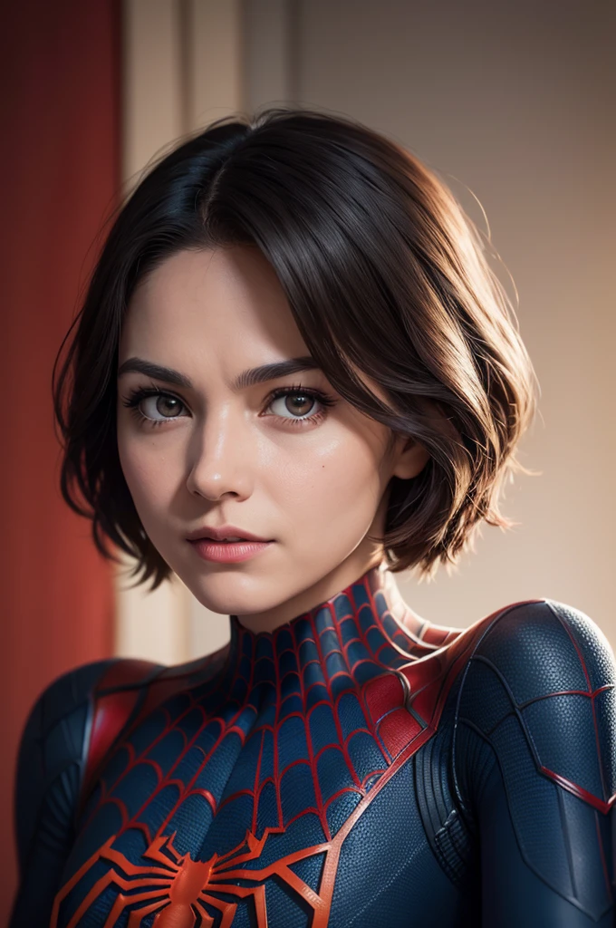 A photograph of Spider-Man, without mask, the 20s, bonitas, face detailed, looking at the camera, portraite, 8k hd, high qualiy