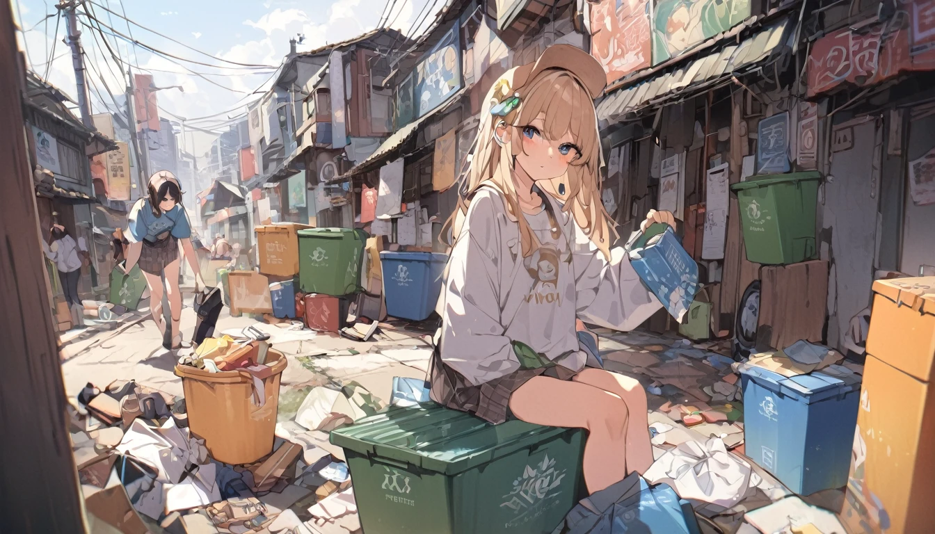 masterpiece, Highest quality, View your viewers,
Young people in their 20s placing solid waste containers in various locations.Volunteer Activities、A Kind World