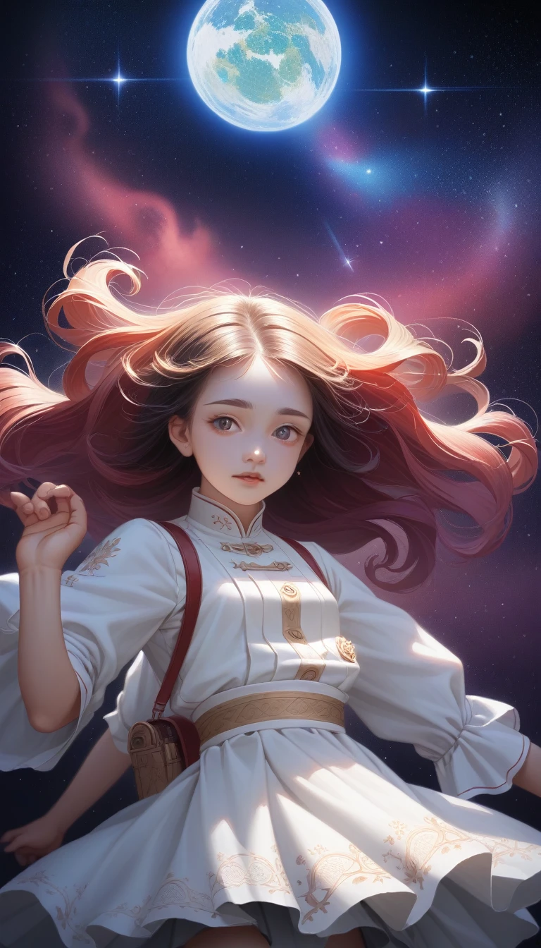 score_9_up, score_8_up, score_7_up, masterpiece, best quality, Extremely detailed CG unity 8k wallpaper, Paper Cutting, (Delicate face), Delicate eyes, Bright sky nebula, 2 people, age: 16, One person stands on another person's shoulders