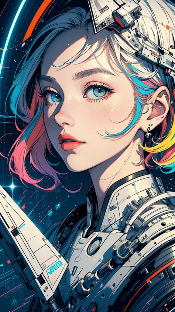 (((masterpiece, highest quality))),(((solo:1.2))),(((1girl:1.2))),32k wallpaper, very detailed, poster, vintage science fiction,(((((geometric cinematic movie poster))))), (bauhaus), shape,(((abstract))),(mid century modern),movie poster,(((((portfolio))))),(((((Close-up))))),(((((bust up))))),((((more various angle)))),(((highlight))),Vast landscape,((((heterochromia)))),(((complete. detailed face))),(((Extremely talented))),(((most complecated machine))),((Overall colorfully))