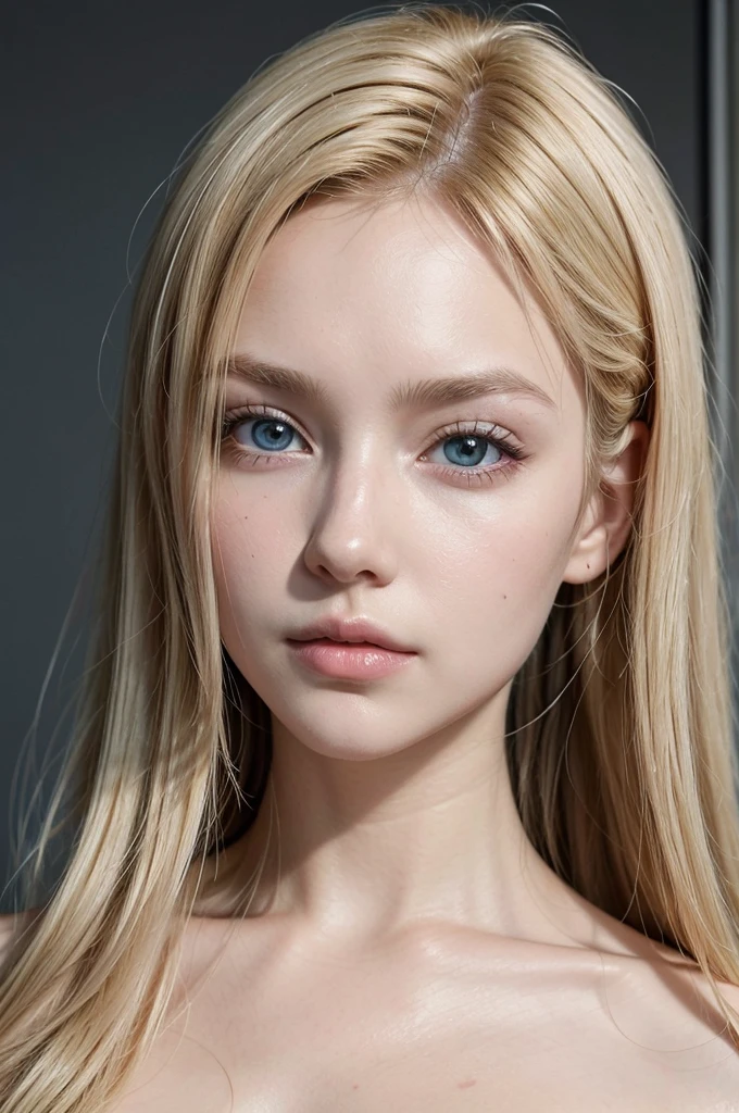 defined photo of woman with blonde hair, defined and delicate features. clear skin and face test