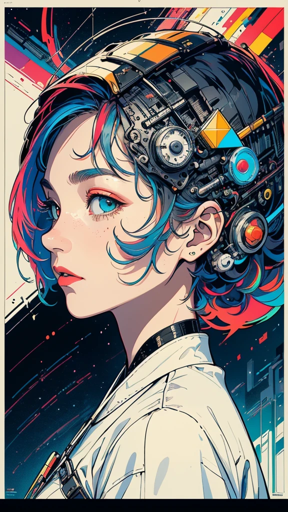 (((masterpiece, highest quality))),(((solo:1.2))),(((1girl:1.2))),32k wallpaper, very detailed, poster, vintage science fiction,(((((geometric cinematic movie poster))))), (bauhaus), shape,(((abstract))),(mid century modern),movie poster,(((((portfolio))))),(((((Close-up))))),(((((bust up))))),((((more various angle)))),(((highlight))),Vast landscape,((((heterochromia)))),(((complete. detailed face))),(((Extremely talented))),(((most complecated machine))),((Overall colorfully))