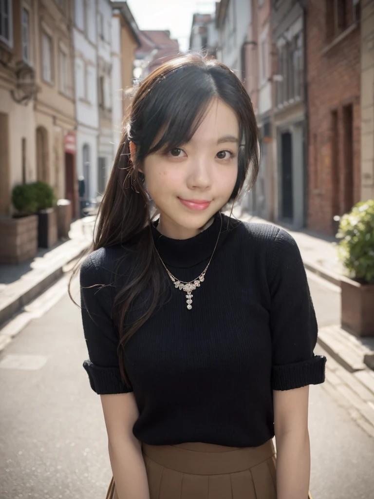 smile、night、RAW Photos、(((A portrait of ultimate beauty)))、((Glowing Skin))、1 girl、Beautiful 15 year old girl from Prague、Bright expression、((Brown haired))、(Cleavage)、(フレアskirt:1.5)、((Big eyes that shine like jewels))、Open cardigan、Open your clothes、pantyhose、Glowing Skin、(Medium Hair)、(Silky Ponytail Hair)、(standing)、(From below)、skirtの下、(下着をFrom belowクローズアップ)、eyeliner、Beautiful Bangs、Hair between the eyeasterpiece、最high quality、Ultra-detailed、Film Light、Intricate details、High resolution、Very detailed))、Detailed Background、8 time、Digital SLR、Soft Light、high quality、Film Grain、Fujifilm XT3 、Shallow depth of field、Natural soft light、Kamimei、Ample breasts、Knitted sweater、necklace、City、skirt、Take a full-body photo、Even your fingers are clearly visible、masterpiece、high resolution、High resolution