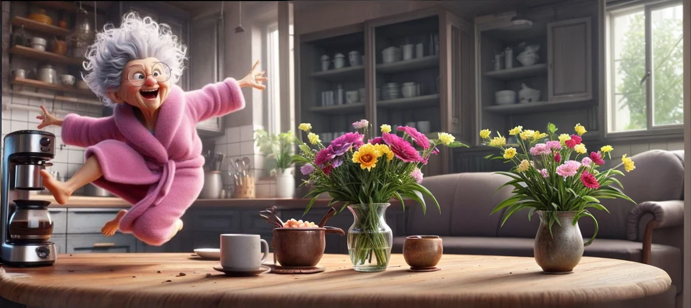 Funny old lady armchairs and flowers