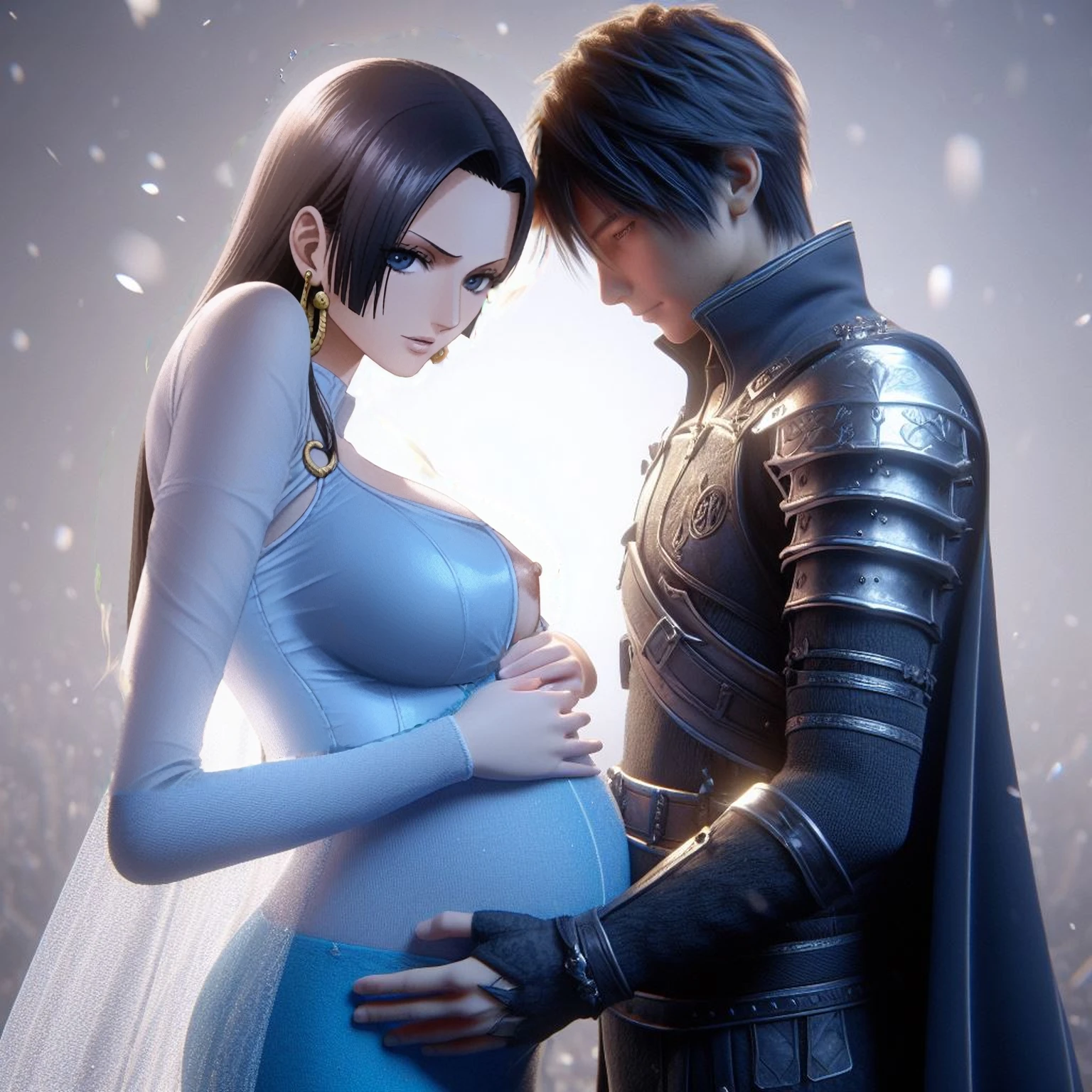 score_9, score_8_up, score_7_up, source_anime,masterpiece,best quality,highres,absurdres,official art,official style,source_anime,anime screencap,anime coloring,megami magazine,anime,animated,explicit,boa_hancock,long hair, black hair, earrings, (Pregnant) ,large breasts,((areola slip)), ((Areola)),((nipple)), long hair, looking at viewer, navel, o-ring, Standing, (White Seethrough swimsuit:1.3)
