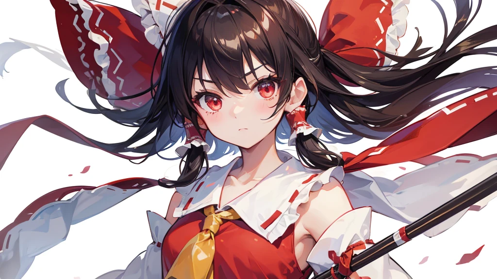 ((Highest quality)) 8k Hakurei Reimu Serious cute Young ((White background))