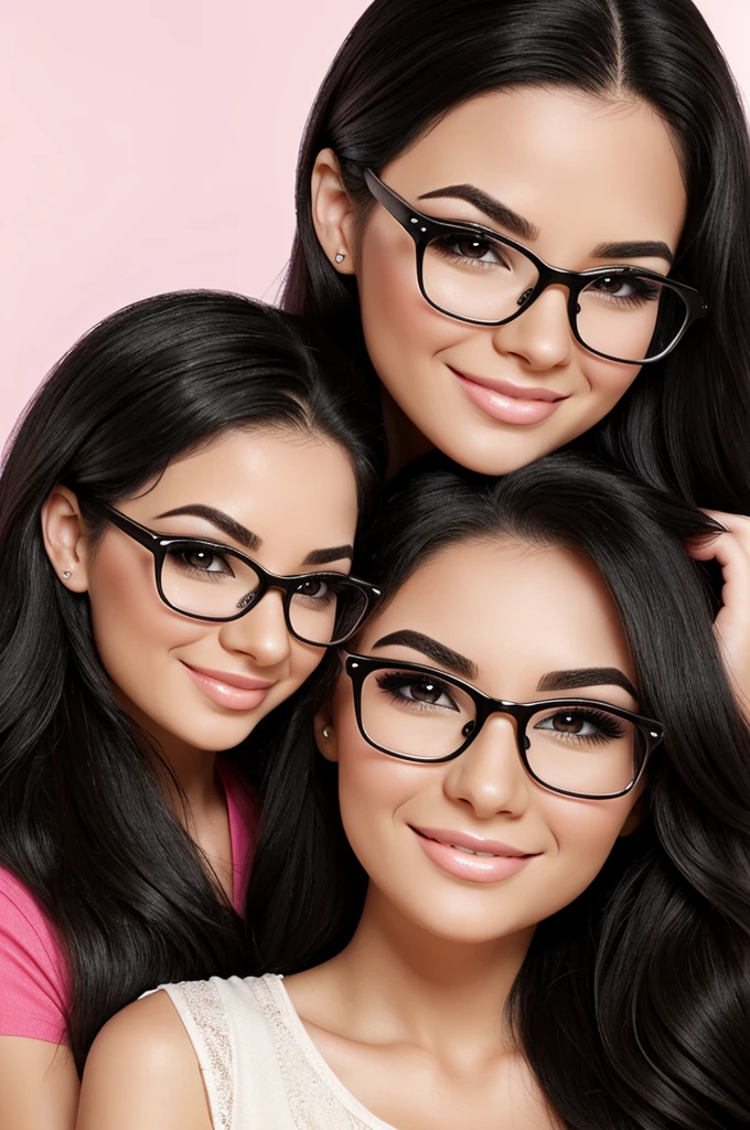 caricature of young woman with long wavy black hair and glasses fixing eyelashes and eyebrows to a young woman with logo background by Ariannydlashes 