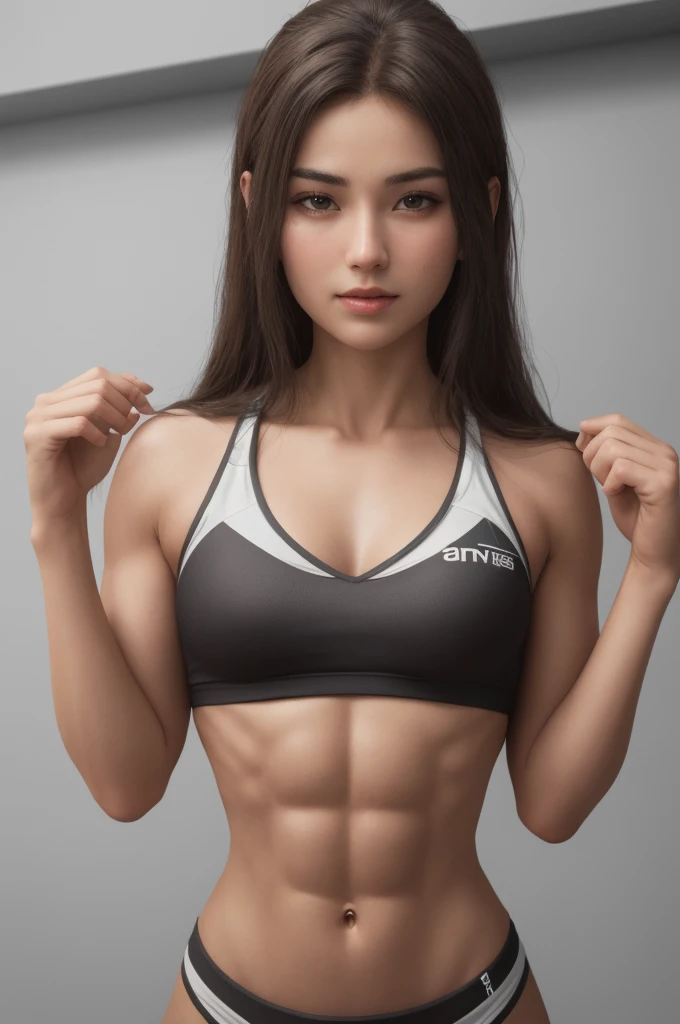 3d fitness girl with alluring personality, pretty face, fit body with 6 pack abs 