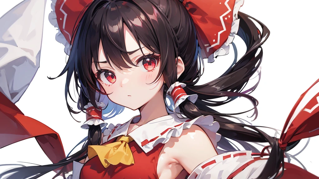 ((Highest quality)) 8k Hakurei Reimu Serious cute Young ((White background))