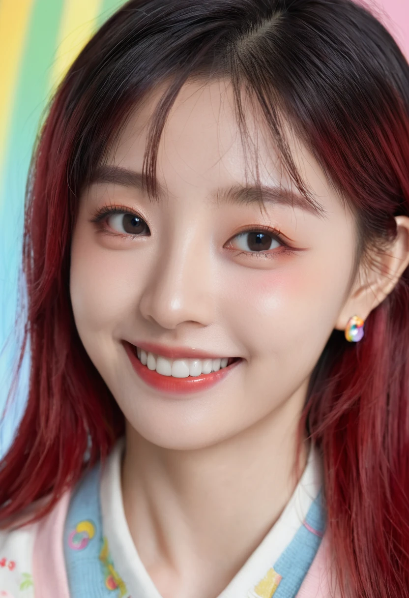 Black Hair, Long eyelashes, 淡淡的Smile, ivory, Horizontal hair, multicoloRed hair, Colored undercoat, Red hair, Hairpin, mole under eyes, Incompatible students, Empty eyes, Empty eyes, Dilated pupils, Heart-shaped pupil, Smile, shadow, Relief, Depth of Field, Motion Blur, brightness, Color gamut, Anime style, 8K, Super Detail, best quality, Ultra HD, 8K
