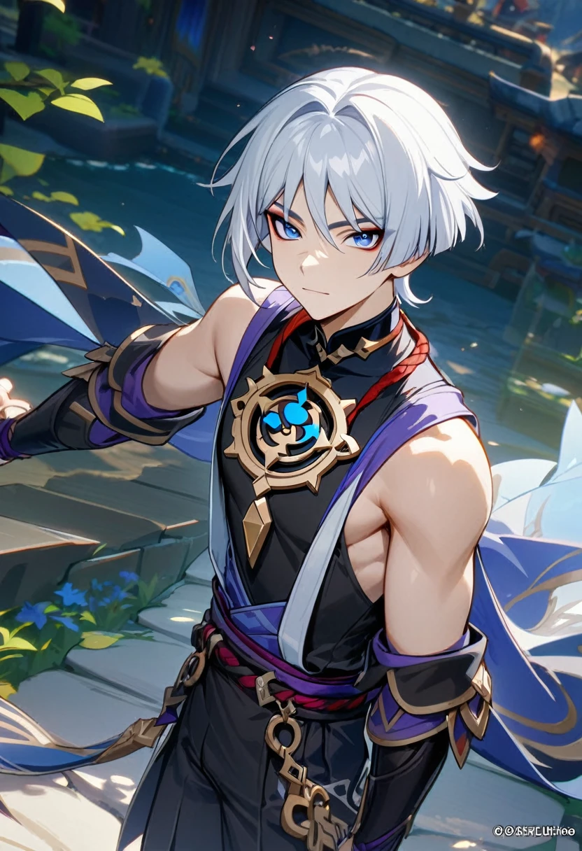 Tied up　Fight　masterpiece　juvenile　thin　male　Kneel　Raised arms　Embarrassing　thin体　Surreal　Embarrassing　Gray Hair　Orange Eyes　tights　Hair to shoulders　Electricity all around　Get wet