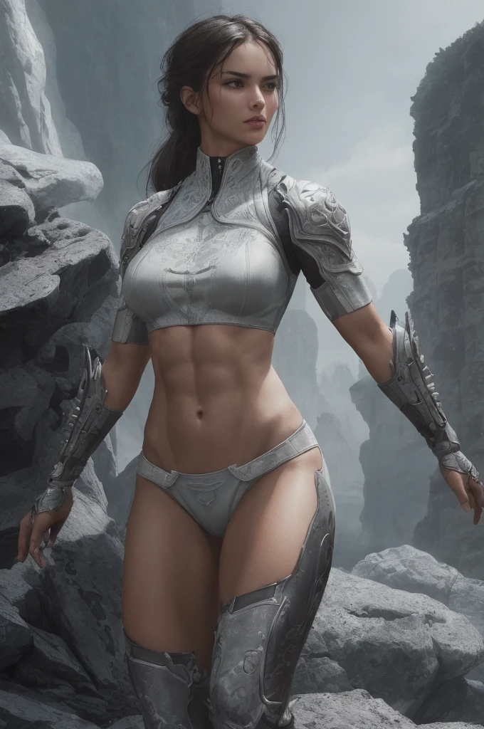 a fit athletic woman, beautiful detailed eyes, beautiful detailed lips, extremely detailed face and features, fit toned body, 6 pack abs, dynamic pose, natural lighting, seamless 3D rendering, photorealistic, highly detailed, cinematic composition, dramatic lighting, vibrant colors, fantasy sci-fi landscape, futuristic environment, intricate details, elegant, alluring, confident personality