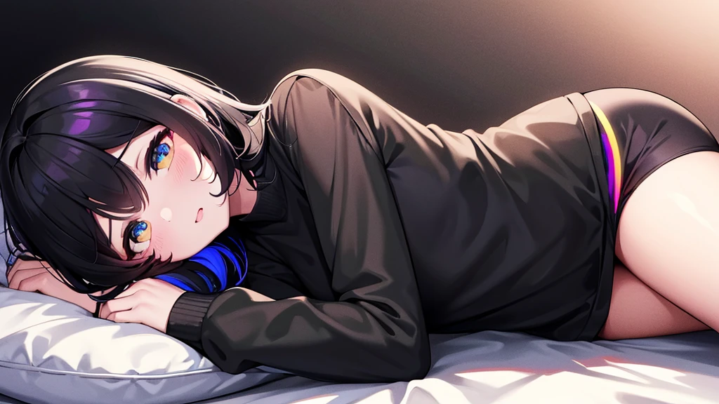 1 PC girl lying on her side. RGB lights on clothes. Black clothes. Multi colored lights all over her.