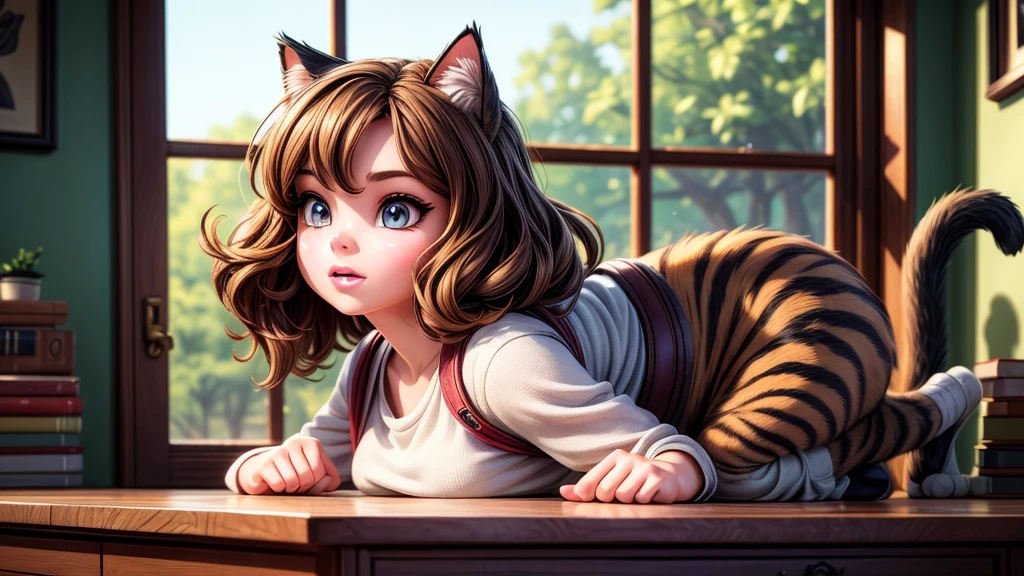 a huge cat, carrying a young girl on its back, running to school, detailed realistic portrait, highly detailed face, beautiful detailed eyes, beautiful detailed lips, extremely detailed facial features, long eyelashes, elegant pose, majestic feline, natural lighting, warm color palette, photorealistic, 8k, best quality, cinematic, dramatic lighting, hyper detailed, ultra-fine painting, physically-based rendering