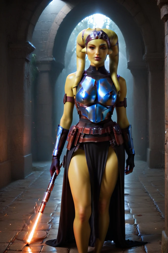 masterpiece, best quality, highres, 1girl, solo, blue eyes, boots, orange skin, gloves, tattoo, tentacle hair, colored skin, facial mark, facial tattoo, belt, forehead mark, lips, armor, long hair, ((faceless, mannequin)) ((faceless, mannequin))