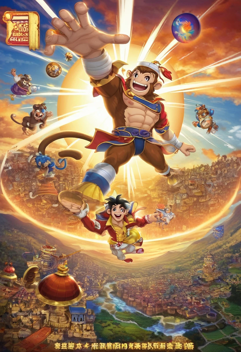 top quality, best quality, High-quality illustrations, masterpiece, super high resolution, detailed background, monkey: a journey to the west, A classic of Chinese literature, this beloved folktale is part adventure story, Sun Wukong, Zhu Bajie, Sagojo, Sanzang,