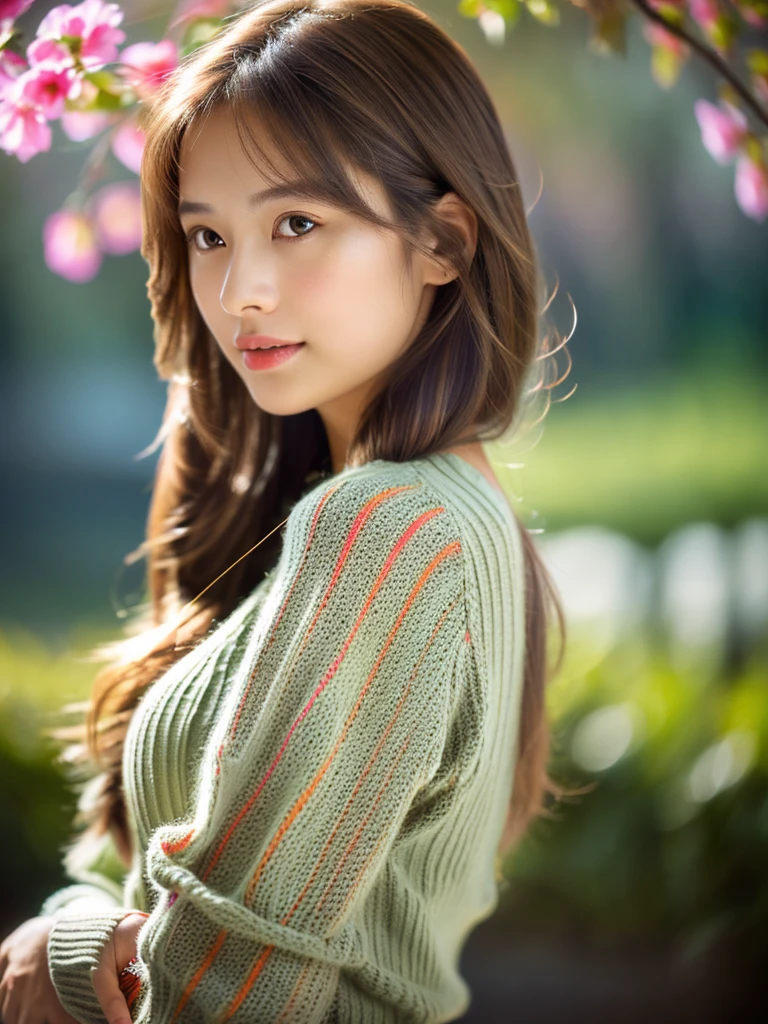 1girl, beautiful russian woman, light brown hair, clear skin, narrow waist, wearing loose light knitwear, masterpiece SLR photo, attention to detail, perfect proportions, soft-looking bust with cleavage, (best quality, 4k, 8k, highres, masterpiece:1.2), ultra-detailed, (realistic, photorealistic, photo-realistic:1.37), portraits, night scene, cinematic lighting, (intricate details:1.2), (vivid colors:1.2), (natural skin texture:1.1), (elegant pose:1.1), (serene expression:1.1), (soft focus background:1.1), (rough long hairstyle:1.2)