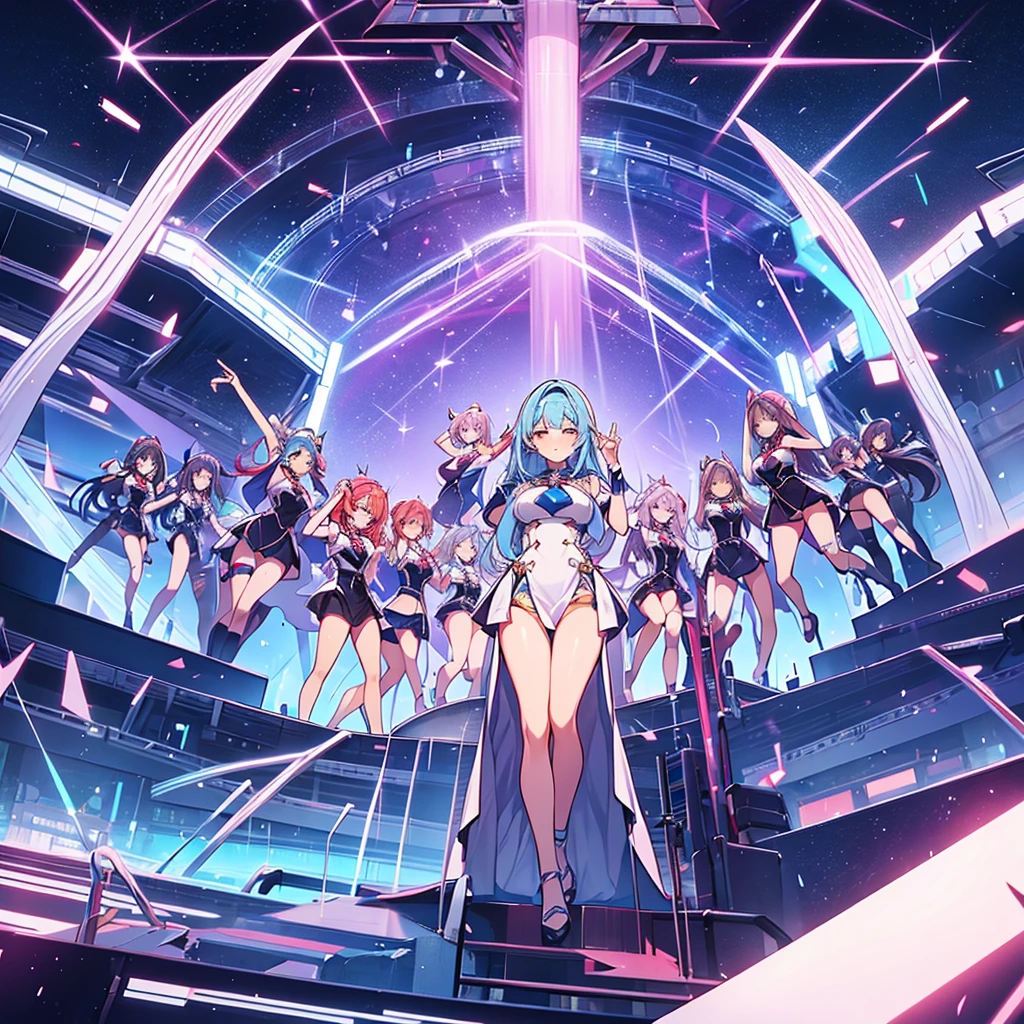 A kpop survival show girl group called glassic starlight in Season 3 with 40 girls dancing at the top building school,girls wearing sexy uniform