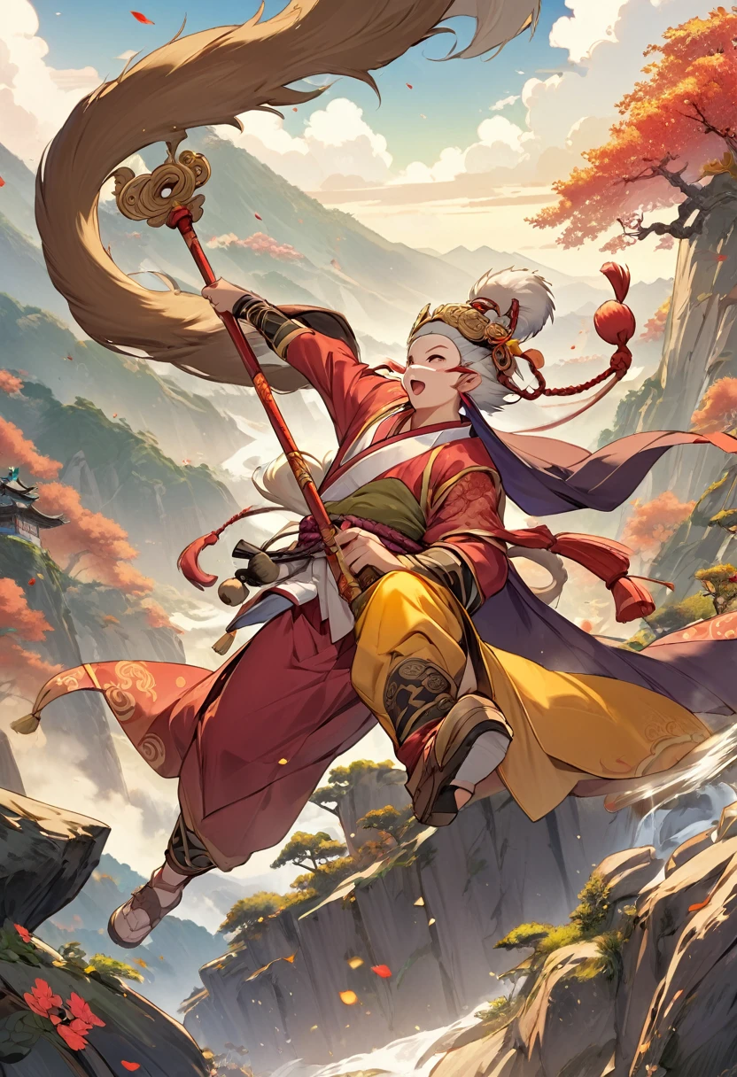 top quality, best quality, High-quality illustrations, masterpiece, super high resolution, detailed background, monkey: a journey to the west, A classic of Chinese literature, this beloved folktale is part adventure story, Sun Wukong, Zhu Bajie, Sagojo, Sanzang,