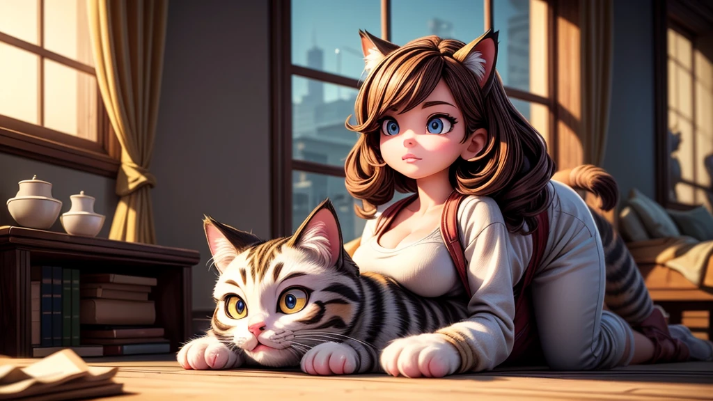 a huge cat, carrying a young girl on its back, running to school, detailed realistic portrait, highly detailed face, beautiful detailed eyes, beautiful detailed lips, extremely detailed facial features, long eyelashes, elegant pose, majestic feline, natural lighting, warm color palette, photorealistic, 8k, best quality, cinematic, dramatic lighting, hyper detailed, ultra-fine painting, physically-based rendering