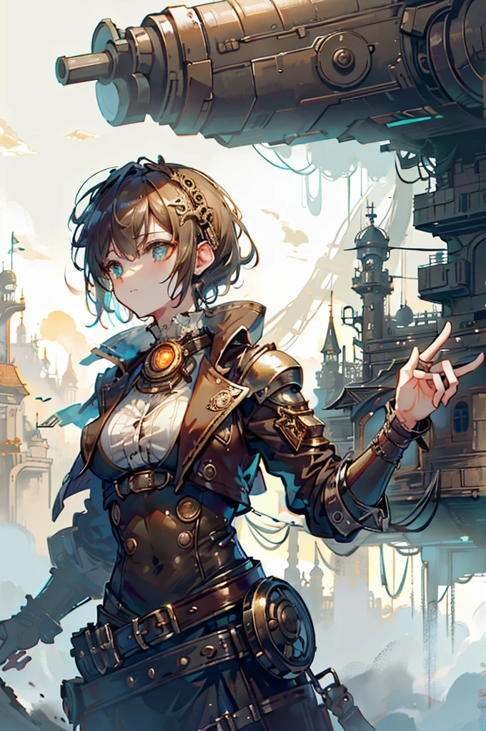 In the distance, there is a prosperous steampunk style city surrounded by desolate mountains,there is a prosperous city with a mechanical punk style, top-down view, distant view, retro futurism, a steampunk city street full of high-rise buildings, with steampunk style buildings on both sides and a street in the middle, ultra high definition, 8k,ultra distant view,stone brick street,and a very distant city
