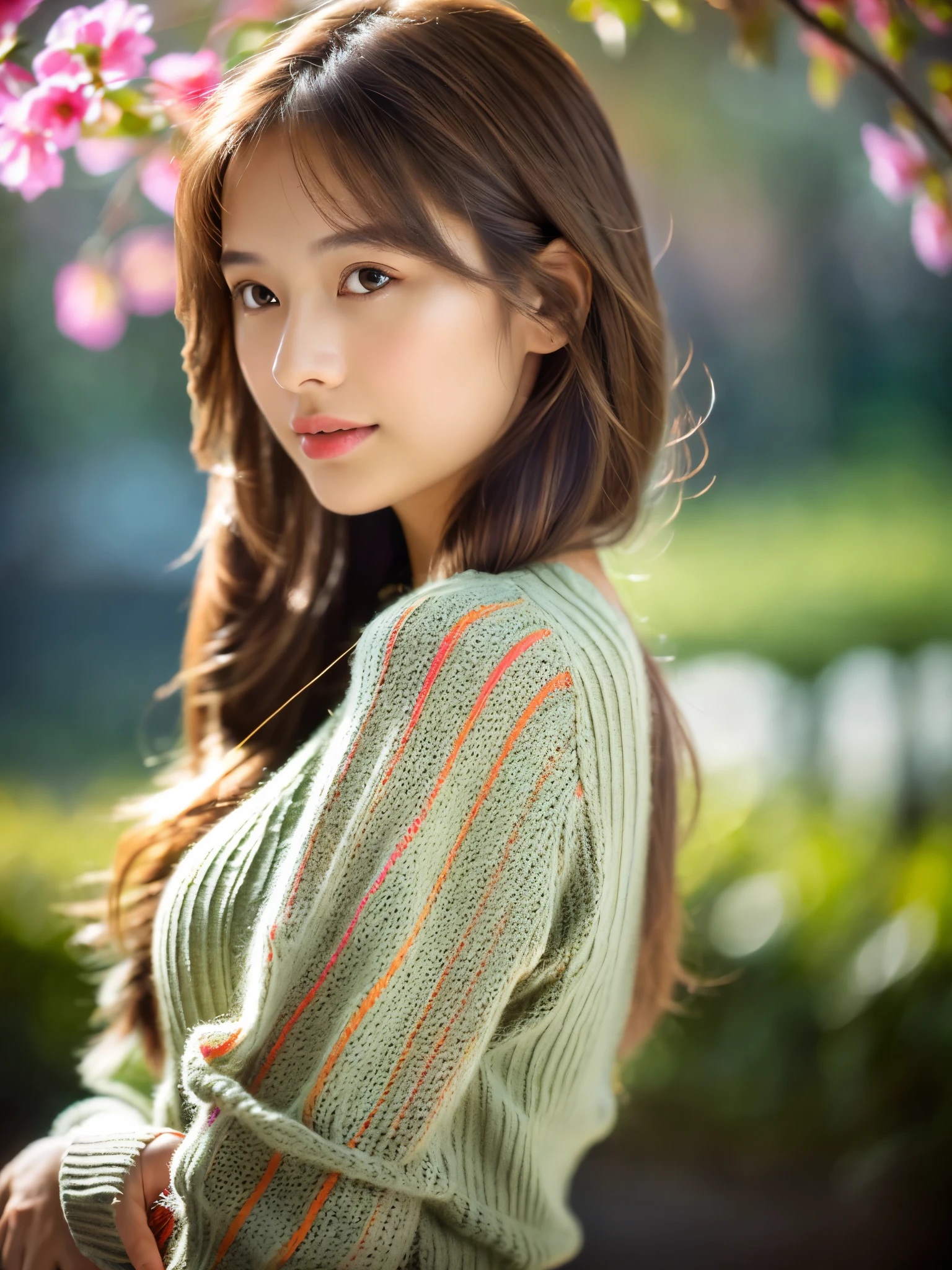 1girl, beautiful russian woman, light brown hair, clear skin, narrow waist, wearing loose light knitwear, masterpiece SLR photo, attention to detail, perfect proportions, soft-looking bust with cleavage, (best quality, 4k, 8k, highres, masterpiece:1.2), ultra-detailed, (realistic, photorealistic, photo-realistic:1.37), portraits, night scene, cinematic lighting, (intricate details:1.2), (vivid colors:1.2), (natural skin texture:1.1), (elegant pose:1.1), (serene expression:1.1), (soft focus background:1.1), (rough long hairstyle:1.2)