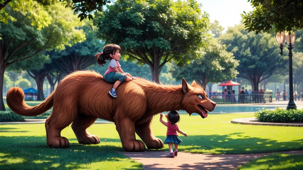huge pussy、Playing in the park with a little girl on his back