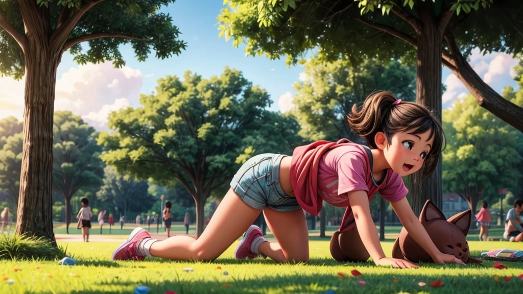 huge pussy、Playing in the park with a on his back
