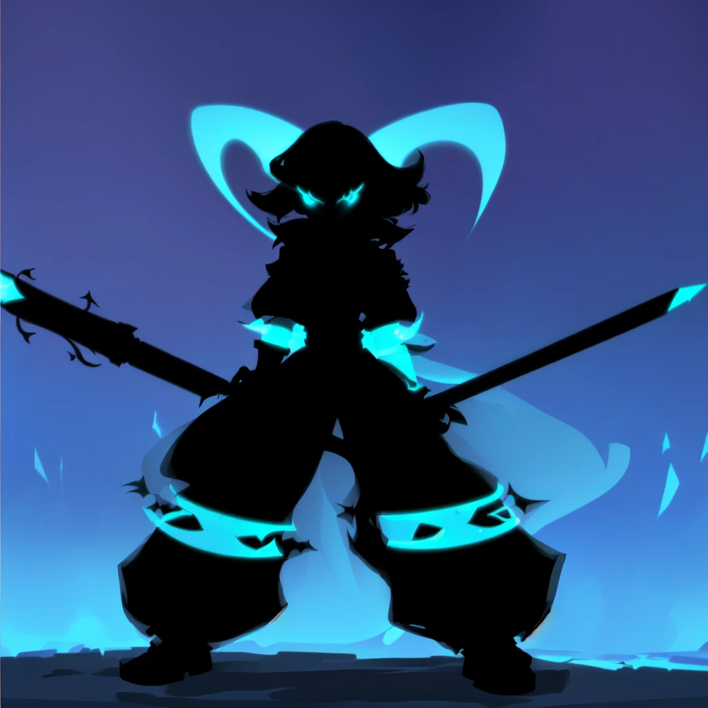 there is a cartoon picture of a person with a sword, glowing black aura, style of duelyst, style of ghost blade, sleek glowing armor, cel shadow, shadow armor, wakfu colors + symmetry, black and cyan color scheme, shadow, darkness aura, inverse dark glowing power aura, dark god sit on the tron, this character has cryokinesis