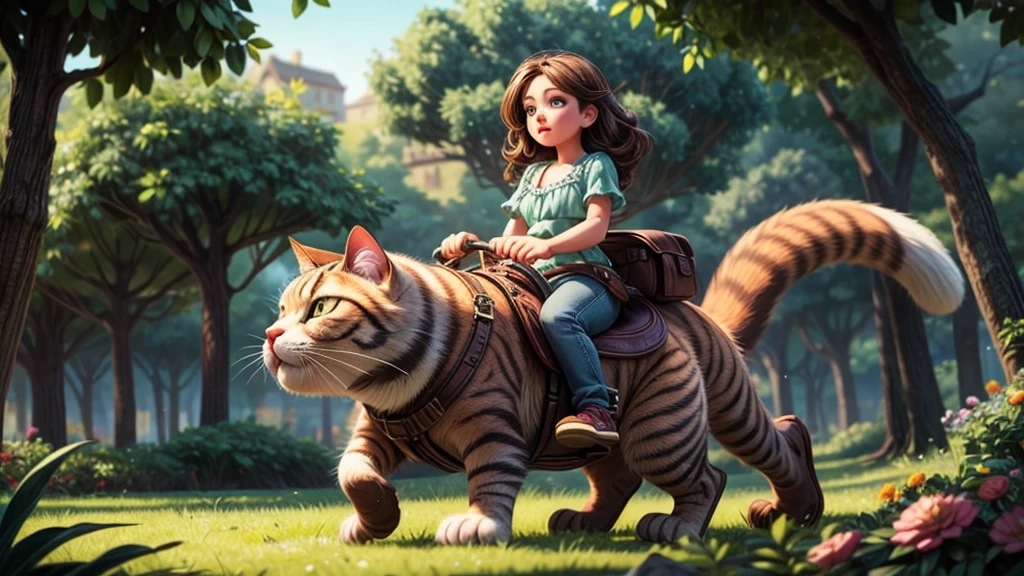 a giant cat, nekomata, startling a girl, beautiful detailed eyes, beautiful detailed lips, extremely detailed eyes and face, long eyelashes, portrait, intricate details, highly detailed, hyper realistic, 8k, masterpiece, dramatic lighting, moody atmosphere, eerie, surreal, supernatural, fantasy, cinematic, vivid colors, chiaroscuro