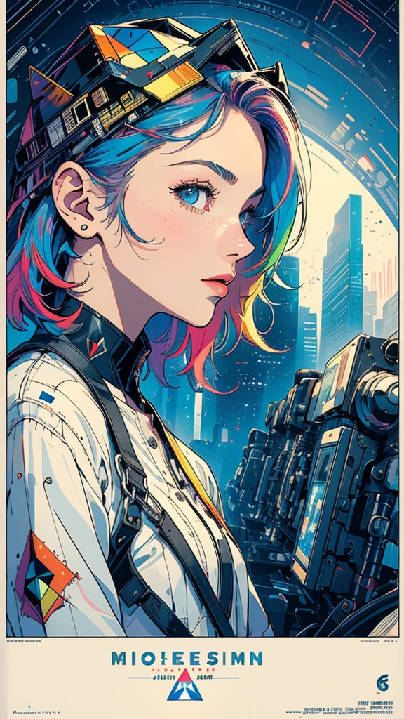 (((masterpiece, highest quality))),(((solo:1.2))),(((1girl:1.2))),32k wallpaper, very detailed, poster, vintage science fiction,(((((geometric cinematic movie poster))))), (bauhaus), shape,(((abstract))),(mid century modern),movie poster,(((((portfolio))))),(((((Close-up))))),(((((bust up))))),((((more various angle)))),(((highlight))),Vast landscape,((((heterochromia)))),(((complete. detailed face))),(((Extremely talented))),(((most complecated machine))),((Overall colorfully))