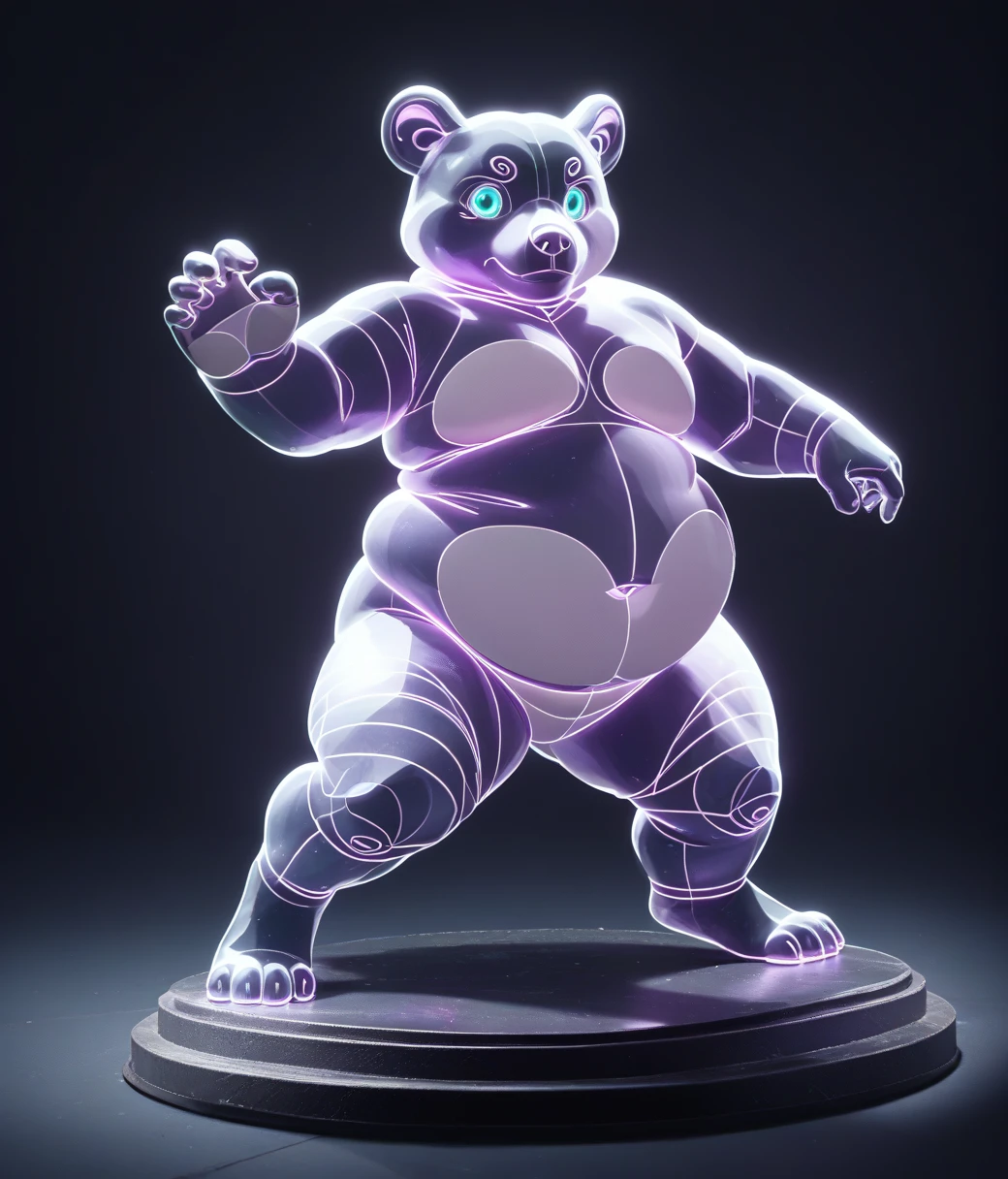 (((translucent glass sculpture:1.5))), full transparent body, action pose, cute, obese, anthro lavender bear cub, luminiscent cyan eyes, glowneon, extremely detailed, best quality, hires textures, cinematic lighting, warm light, detailxl