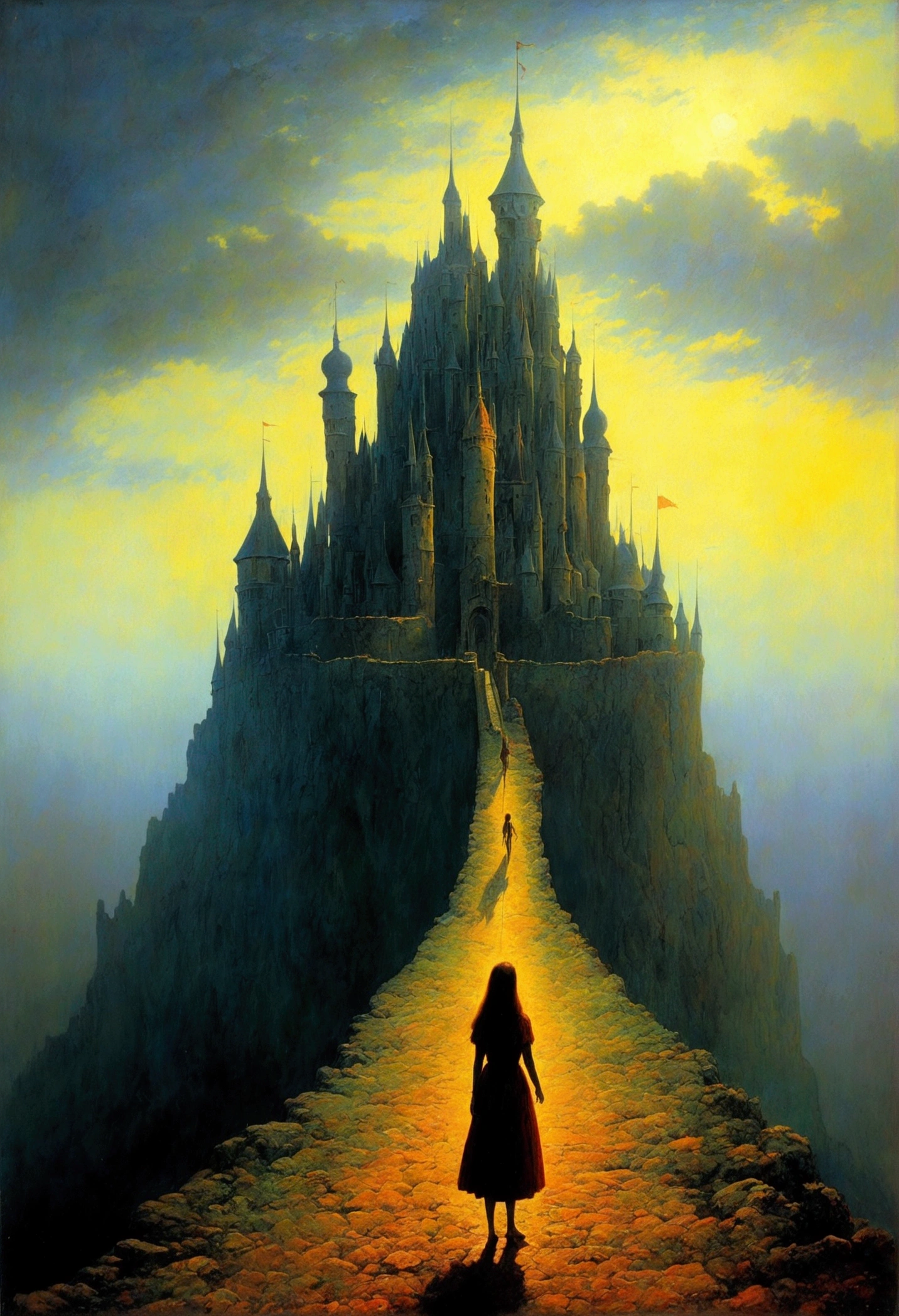 author:Zdzislaw Beksiński、Big Eye in the Sky、girl、Huge castle