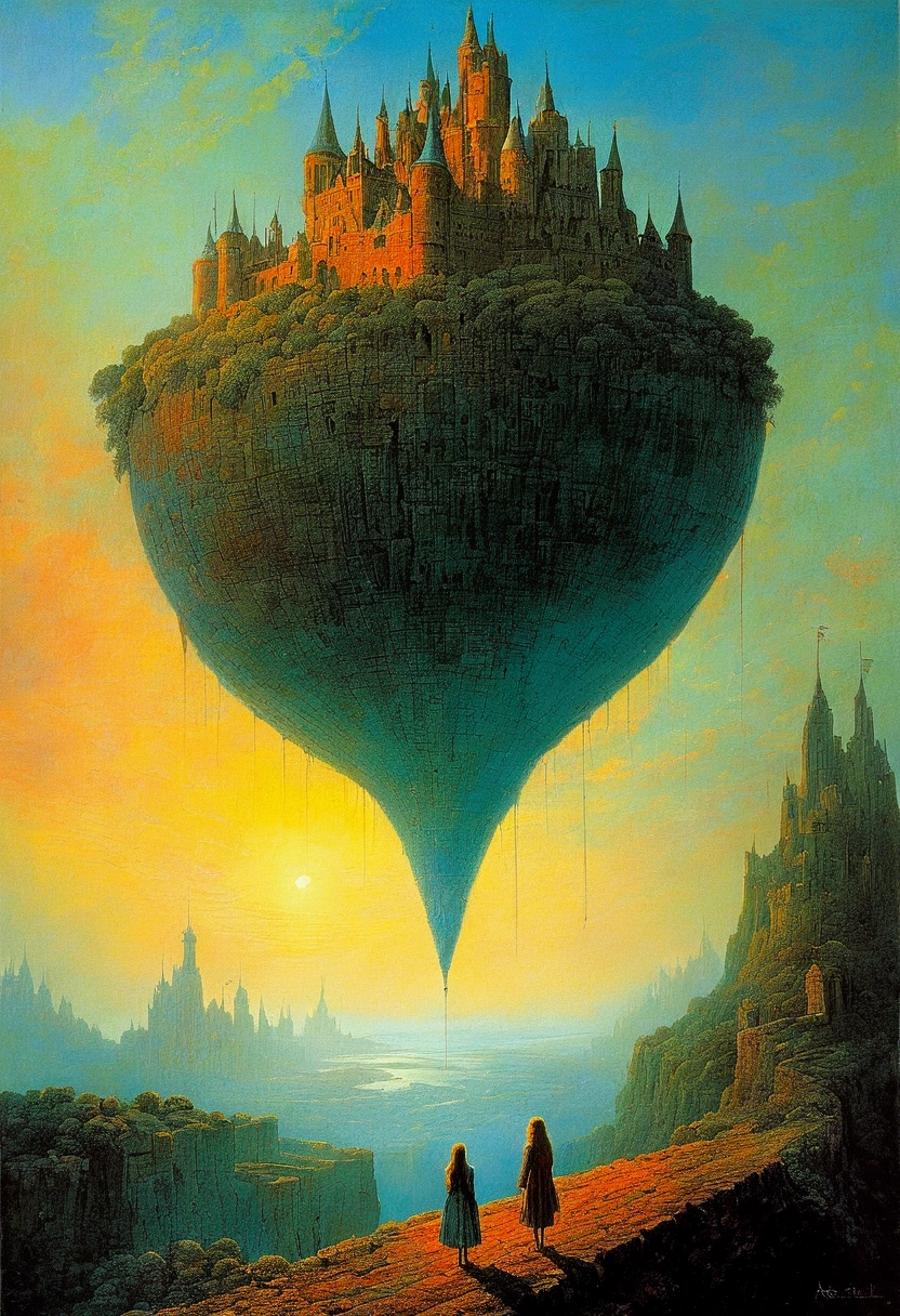author：Zdzislaw Beksiński、Big Eye in the Sky、girl、Huge castle