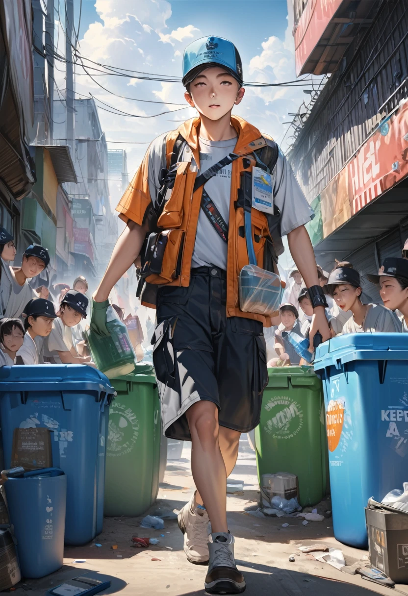Ultra HD、cloud、8K quality、Ultra Sharp、Real Light、Ultra-realistic、masterpiece, Highest quality,20th Generation、Keeping solid waste containers in various locations.Volunteer Activities、A Kind World、There are a lot of people
