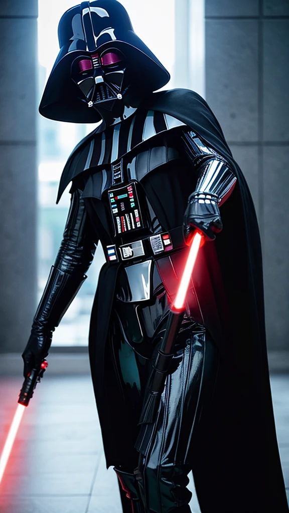 Darth Vader　Women&#39;s body types　Black Leather Gloves　Cape　Lightsabre　Darth Vaderマスクを顔に
