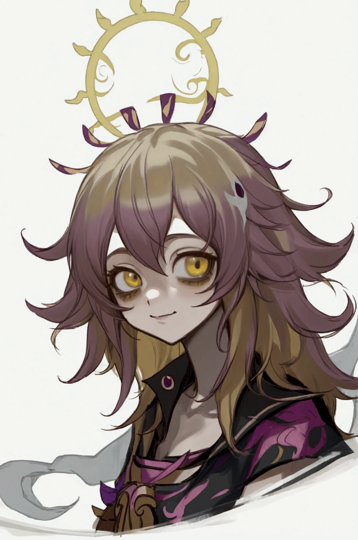 Neeko anime girl with blonde hair and yellow eyes looking at the camera., Stop four *, Junko Enoshima, Moe anime art style, in an anime style, [[[[smiling evilly]]]], anime monster girl, Marisa Kirisame, shikami, Stop four, anime style portrait, perfect anime face