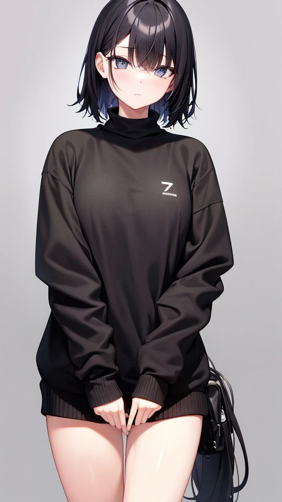 Create an emo girl with black sweater and black hair 