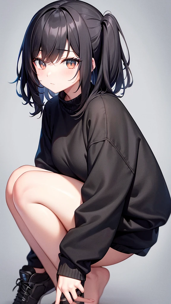 Create an emo girl with black sweater and black hair