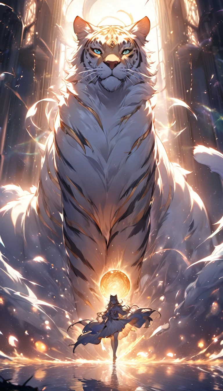 Highest quality, Highest quality, 16K, Unbelievably absurd, Very detailed, delicate and dynamic, Natural light, The particles reflect light, Diffuse reflection of light, Vortex of Light, magical, spooky, super big cat, god of cats
