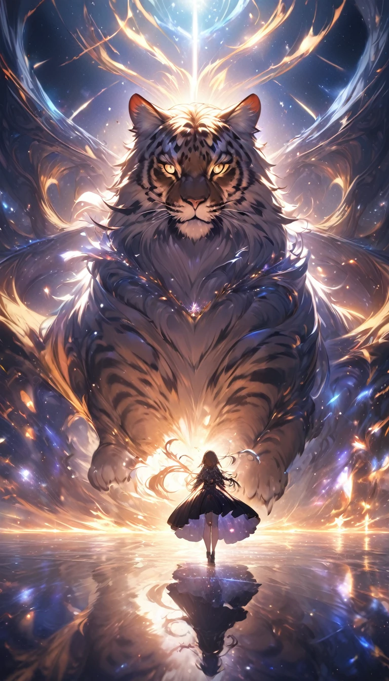 Highest quality, Highest quality, 16K, Unbelievably absurd, Very detailed, delicate and dynamic, Natural light, The particles reflect light, Diffuse reflection of light, Vortex of Light, magical, spooky, super big cat, god of cats