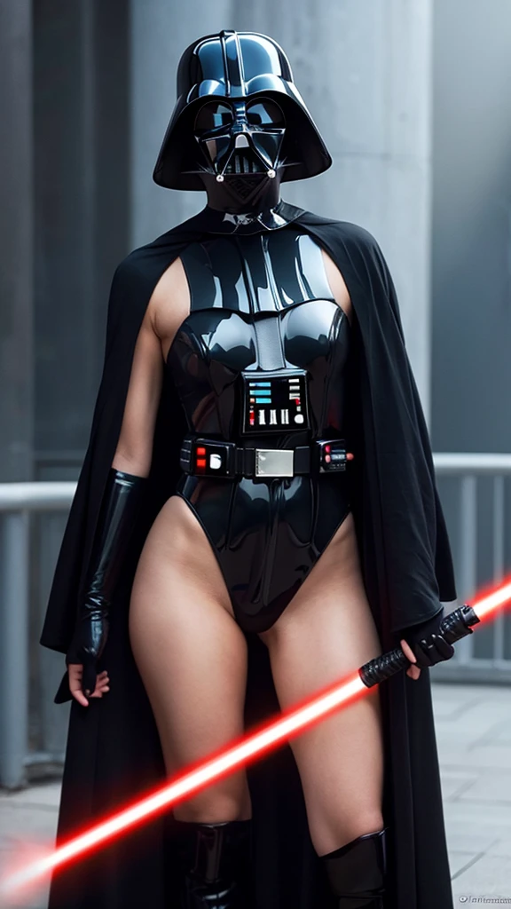 Darth Vader　Women&#39;s body types　Black Leather Gloves　Cape　Lightsabre　Darth Vaderマスクを顔に
