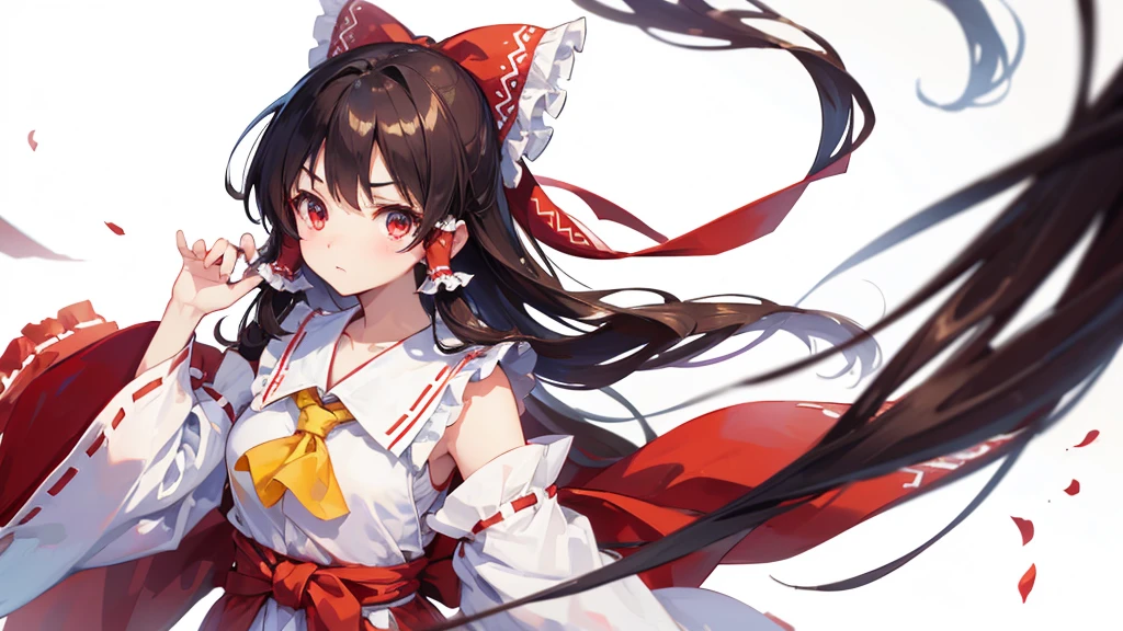 ((Highest quality))　8k　Hakurei Reimu　Serious　cute　Young　((White background))