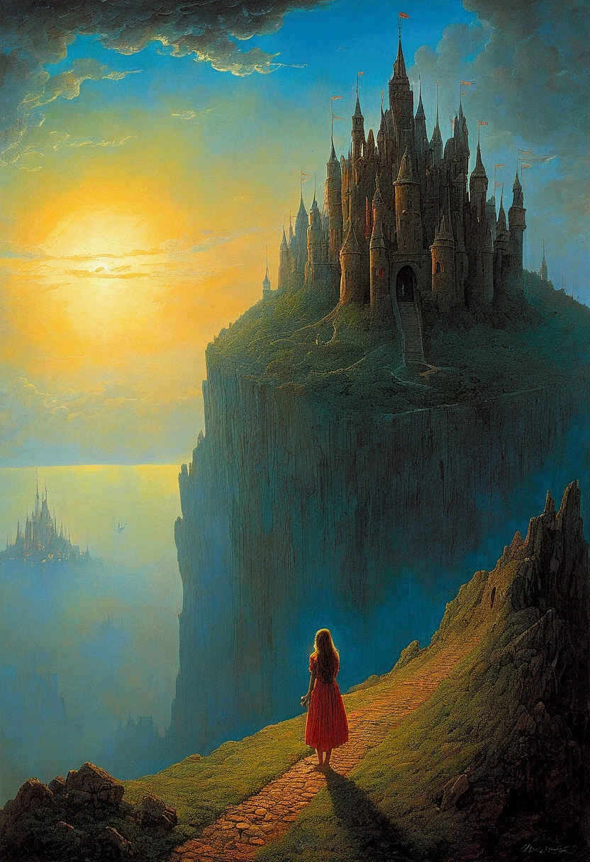 author:Zdzislaw Beksiński、Big Eye in the Sky、girl、Huge castle