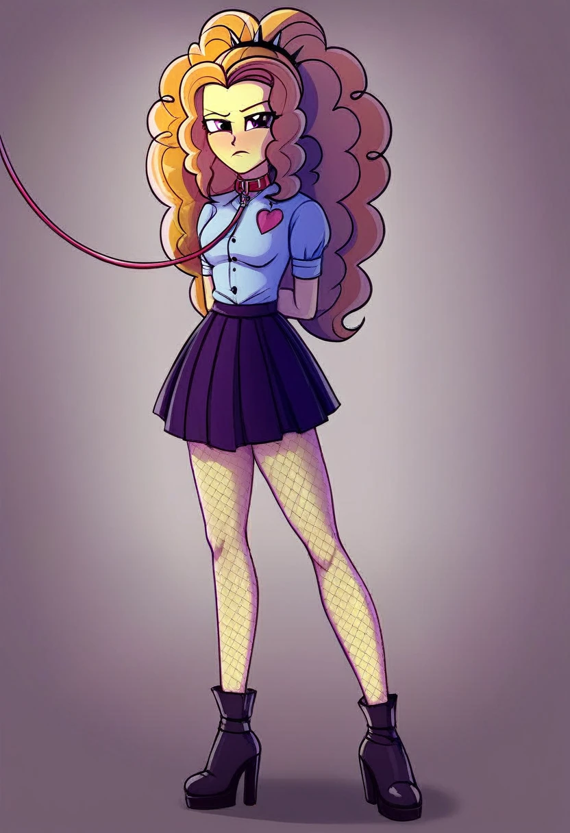 Eqg  sad adagio   at a school in  in fishnet tights  walks on a leash