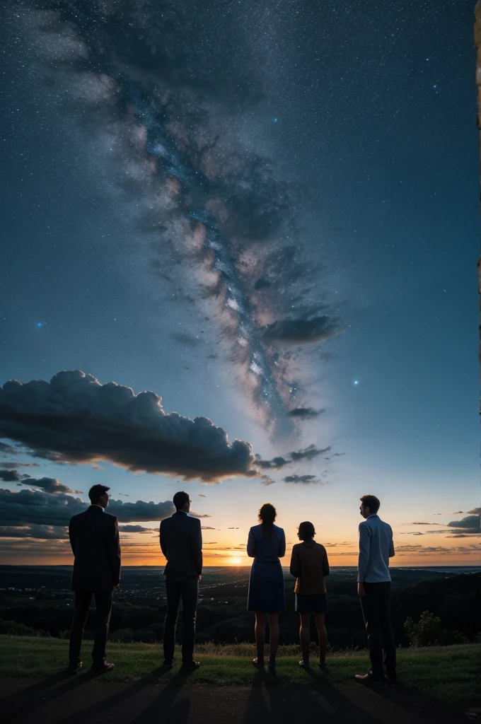 A group of people looking sky photo from back