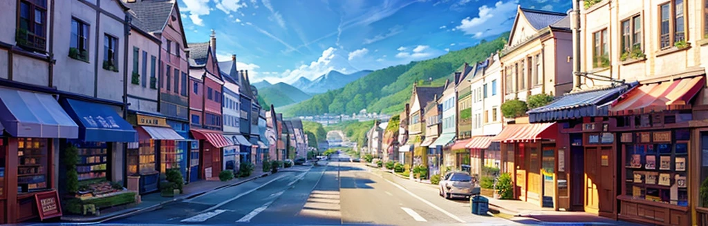 landscape、Real、City、In town、blue sky、Shops lined up、View of the store from the front、