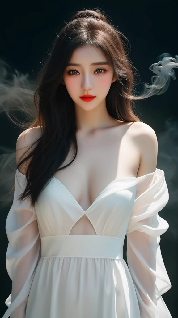 High quality work，Realistic works，Extremely premium graphics，8K HD CG ทำงาน，High quality graphics，High-resolution and exquisite CG work，10x pixels，Very detailed details：1.1，Advanced technical details：1.1Realistic photo effects，light effectภายใน：1.5，Soft, natural light：1.5. light effect（light effectเสมือนจริง：1.8），Ultra high resolution，shining dress，long shiny hair，silver hair，Transparent Hair，Highly detailed hair（Quality hair details：1.1）clear eyes，Double eyelids look good.，Sharp eye makeup, Create beautiful eyelashes., Thin eyebrows, Highly detailed eyes，high nose, cute red lips, rosy cheeks, With delicate makeup on her face , beautiful face, The face shape is perfectly proportioned.,（Advanced facial details：1.1） nsfw masterpiece photography that captures the essence of a dream experienced by a stunning Caucasian woman., A perfectly detailed face., realistic pores, sharp eyes, (Slippery nipples), revealing dress, She was shrouded in smoke that transformed into surreal butterflies around her., in a dream, She finds herself in a magical landscape filled with bright colors and surreal elements., The atmosphere is dreamy and ethereal., with soft lighting illuminating the scene, Young women are seen as confident and glowing., Surrounded by symbols of her inspiration and inner strength., The overall mood of the image should create a sense of wonder., empowerment, and limitless possibilities, Complex lighting, Rim lights, (wind:1.3), ，women&#39;s artwork，Dress full body video，realism，Amazing cleavage，Today my eyes are very bright.,