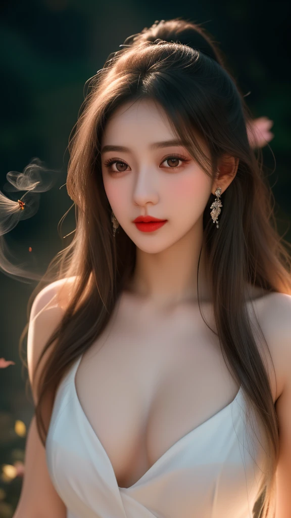 High quality work，Realistic works，Extremely premium graphics，8K HD CG ทำงาน，High quality graphics，High-resolution and exquisite CG work，10x pixels，Very detailed details：1.1，Advanced technical details：1.1Realistic photo effects，light effectภายใน：1.5，Soft, natural light：1.5. light effect（light effectเสมือนจริง：1.8），Ultra high resolution，shining dress，long shiny hair，silver hair，Transparent Hair，Highly detailed hair（Quality hair details：1.1）clear eyes，Double eyelids look good.，Sharp eye makeup, Create beautiful eyelashes., Thin eyebrows, Highly detailed eyes，high nose, cute red lips, rosy cheeks, With delicate makeup on her face , beautiful face, The face shape is perfectly proportioned.,（Advanced facial details：1.1） nsfw masterpiece photography that captures the essence of a dream experienced by a stunning Caucasian woman., A perfectly detailed face., realistic pores, sharp eyes, (Slippery nipples), revealing dress, She was shrouded in smoke that transformed into surreal butterflies around her., in a dream, She finds herself in a magical landscape filled with bright colors and surreal elements., The atmosphere is dreamy and ethereal., with soft lighting illuminating the scene, Young women are seen as confident and glowing., Surrounded by symbols of her inspiration and inner strength., The overall mood of the image should create a sense of wonder., empowerment, and limitless possibilities, Complex lighting, Rim lights, (wind:1.3), ，women&#39;s artwork，Dress full body video，realism，Amazing cleavage，Today my eyes are very bright.,